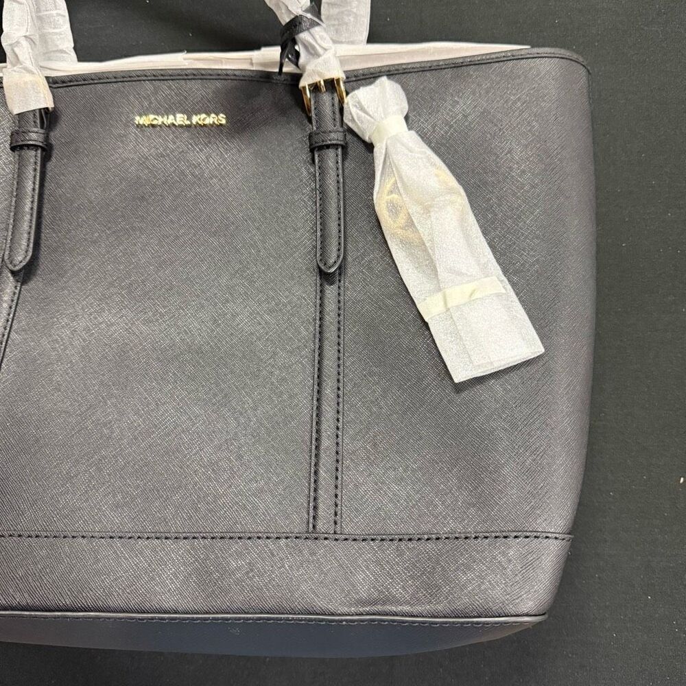 New Michael Kors Black Jet Set Travel Large Saffiano Leather Tote Bag - Picture 3 of 9